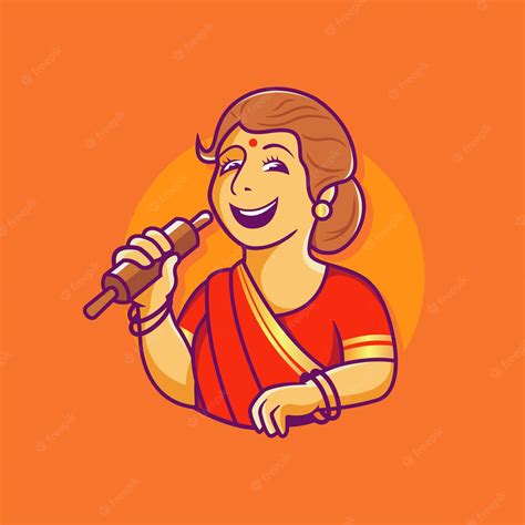 Premium Vector | Traditional indian mother cooking chef vector