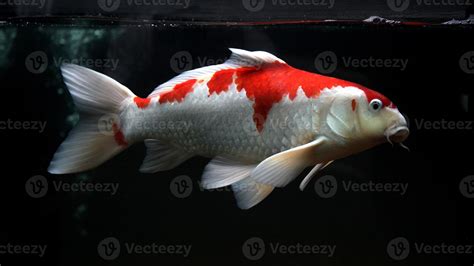 Koi fish, white red koi fish isolated on black background 5686639 Stock Photo at Vecteezy