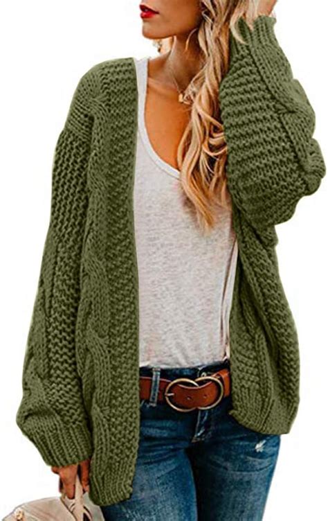 Ferrtye Womens Oversized Chunky Open Front Cardigan Sweaters Cable Knit Long Sleeve Boyfriend ...