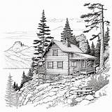 Log Cabins Easy Coloring Pages sketch template