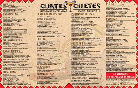 Menu at Cuates y Cuetes restaurant, Puerto Vallarta