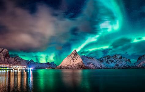 Norway, Blue, Sky, Mountains, Lights, Water, Nature, Aurorae, Reflection Wallpapers HD / Desktop ...