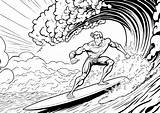 Coloring Surfing Pages Surf Surfboard Board Printable Drawing  sketch template
