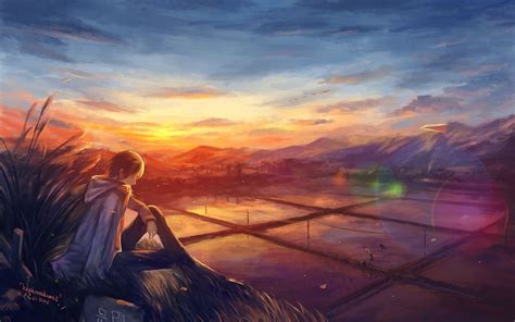 🔥 Download Low Poly Sunset Wallpaper Digital Art HD Anime by @josephjones | Anime Boy Sunset ...