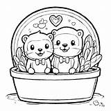 Download Cute Otters In A Flower Pot Coloring Pages Online  Creative sketch template