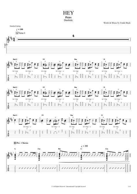 Hey by The Pixies - Guitars, Bass & Backing Track Guitar Pro Tab | mySongBook.com