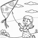 Girl Flying Kite Coloring Page · Creative Fabrica sketch template