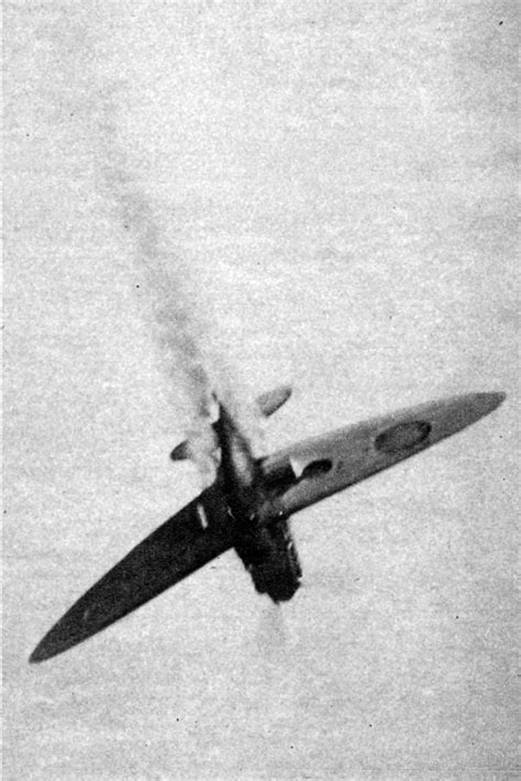 Battle of Britain. Spitfire from the Royal Air Force shot down during an air battle against two ...