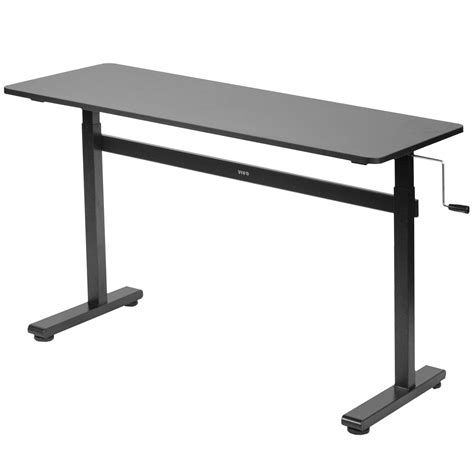 VIVO Black Manual Height Adjustable Sit-Stand Desk with 55" Tabletop ...