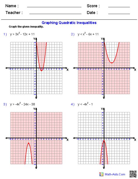 Algebra 1 Worksheets | Quadratic Functions Worksheets | Quadratics, Graphing quadratics ...