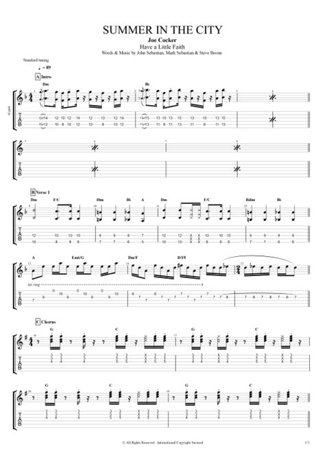 Summer in the City by Joe Cocker - Full Score Guitar Pro Tab | mySongBook.com