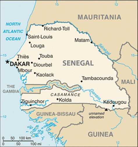 Map Senegal surrounding countries - Map of Senegal and surrounding ...