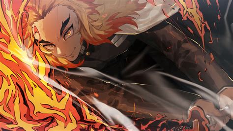 Flame Hashira Kyojuro Rengoku 4K #2321f Wallpaper PC Desktop