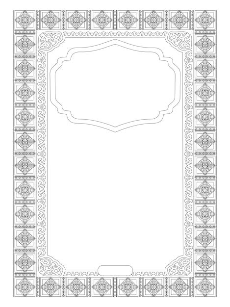 Premium Vector | Islamic book cover black and white design, frame and border.