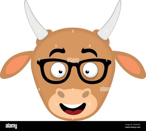 vector illustration face of a cartoon cow with nerd glasses Stock ...