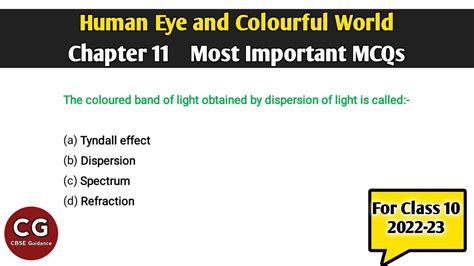 Human Eye and Colourful World (Class 10) Most Important MCQs for Board ...