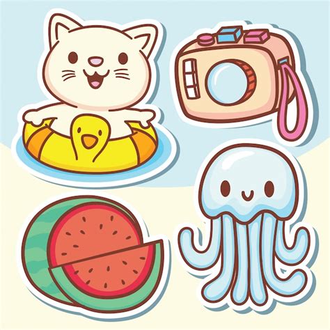 Premium Vector | Hand drawn cute daily objects cartoon stickers