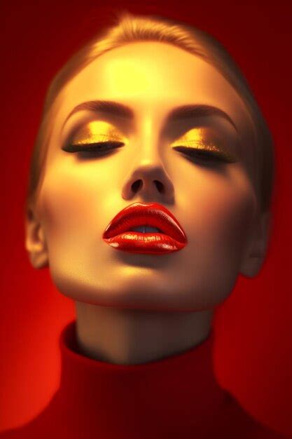 Premium AI Image | A woman with red lipstick and yellow eyes.
