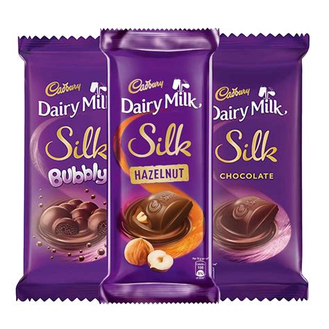 Cadbury Dairy Milk Silk Large Chocolates Combo (1 x Plain 150g, 1 x Bubbly 120g and 1 x Hazelnut ...