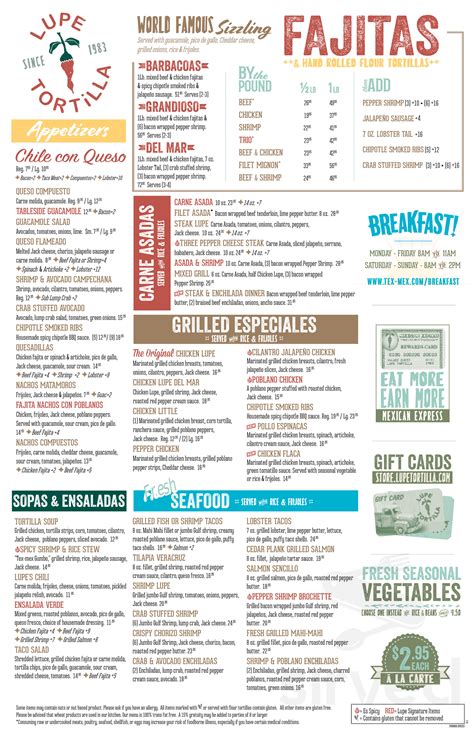 Lupe Tortilla Mexican Restaurant menu in Fort Worth, Texas, USA