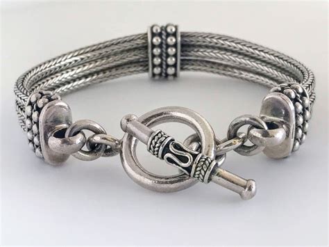 Suarti Bali BA 925 Sterling Silver Triple Wheat Chain Beaded | Etsy | Beaded toggle bracelet ...