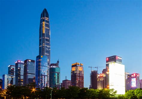 Futian District Of Shenzhen In The Evening Stock Photo - Download Image Now - iStock