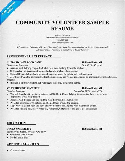 Sample Resume Showing Volunteer Work | Community Volunteer Resume Sample | To do list ...