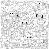 Abstract doodle coloring Page With different Objects Technologies And  sketch template