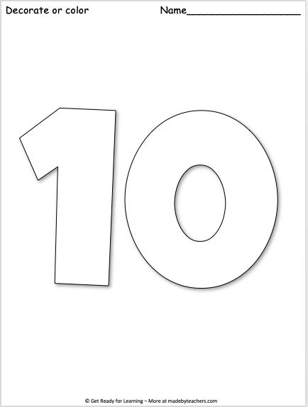 Giant Number 10 Coloring Page - Made By Teachers