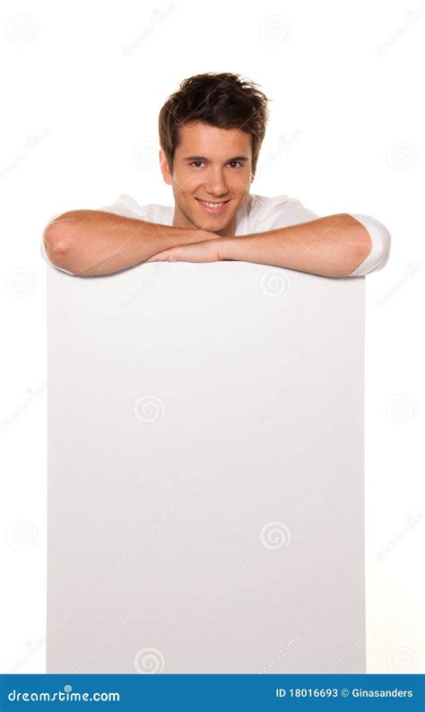 Man with Empty Poster To Advertise the Opening Stock Image - Image of laughs, posters: 18016693