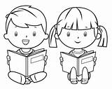 Children Reading A Book Coloring Book Page Illustrations Royalty Free  sketch template