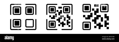QR code icon set. QR scanner. QR code symbol in square. Barcode symbol. Identification label ...