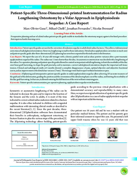 (PDF) Patient-Specific Three-Dimensional-printed Instrumentation for Radius Lengthening ...