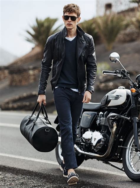 H.E. by Mango Spring/Summer 2014 | Black leather biker jacket, Mens wardrobe essentials, Leather