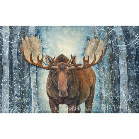 Moose Painting Original Large Watercolor Wall Art Moose Antlers Winter Moose Wildlife Nature ...