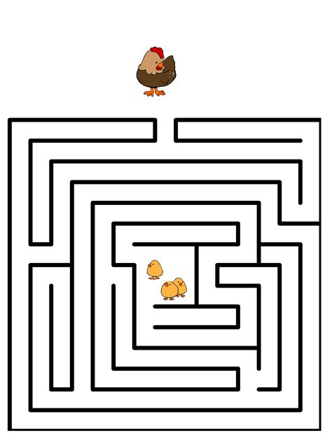 Hen and Chicks in a Labyrinth | Free Printable Puzzle Games