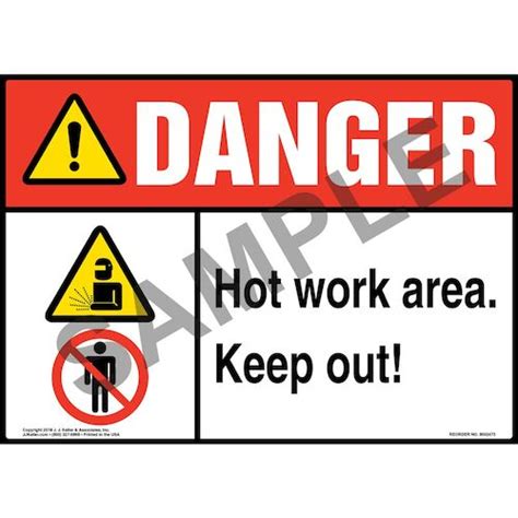 Danger: Hot Work Area, Keep Out Sign with Icons - ANSI