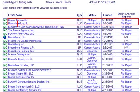 North Carolina Business Entity And Corporation Search - NC Secretary Of ...