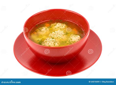 Meatballs Soup in the Red Bowl Isolated. Stock Image - Image of meatball, table: 64076009