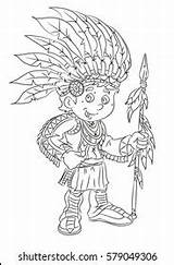 Coloring Page Cartoon Native American Indian เวกเตอร์สต็อก ปลอดค่า  sketch template