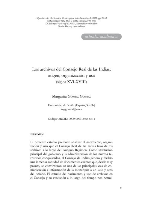 (PDF) Los archivos del Consejo Real de las Indias: Origen, organización y uso (siglos XVI-XVIII)