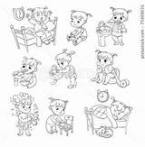 Daily Routine Coloring Sheet Pages sketch template