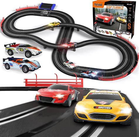 Electric Race Tracks for Boys and Kids Including 4 Slot Cars 1:43 Scale with Headlights and Dual ...