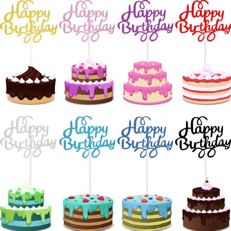 Buy 40 Pieces Happy Birthday Cake Toppers Glitter Birthday Cupcake Topper Cake Party Supplies ...