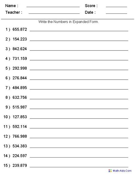 Writing Decimals In Expanded Form Worksheet