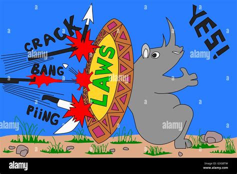 Cartoon of protection and conservation of wildlife against poaching illustrating a failed attack ...