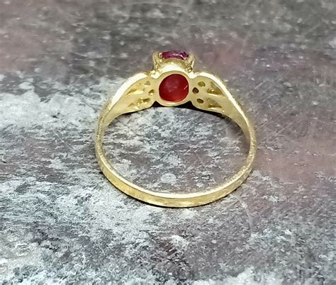 Ruby Gemstone Ring, 10k Solid Gold Pave Diamond Handmade Beautiful ...