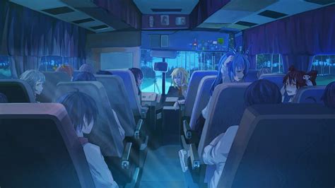 School Bus and Girls, cool, girl, anime, school bus, new, beauty, wall ...