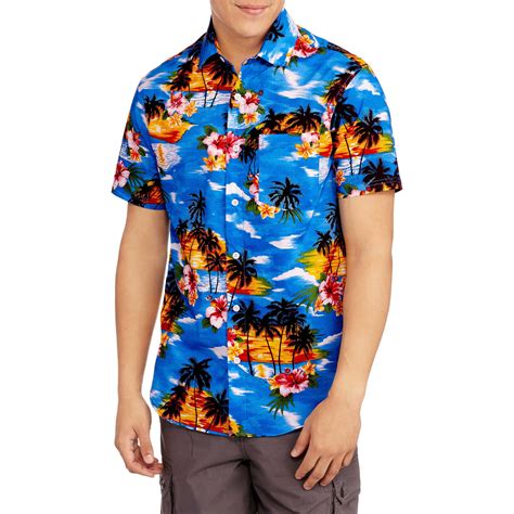 Hawaiian Print Men's Printed Short Sleeve Woven Shirt - Walmart.com