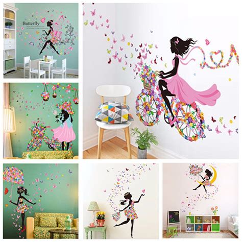 Wall Decor for Girls Room New Flower Girl Removable Wall Art Sticker ...